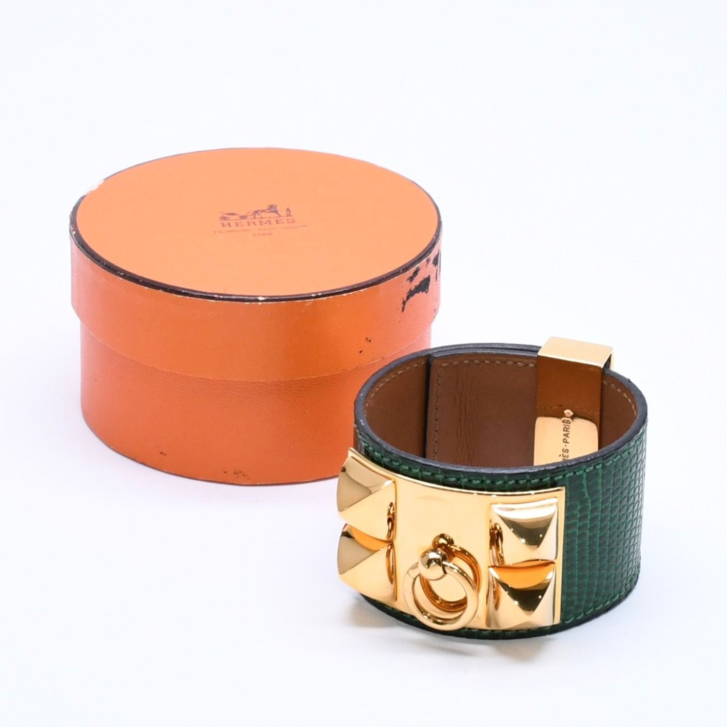 ！極美品！　エルメス　バングル　グリーン　ゴールド　185 極美品 HERMES エルメス リザードレザー コリエドシアンバングル