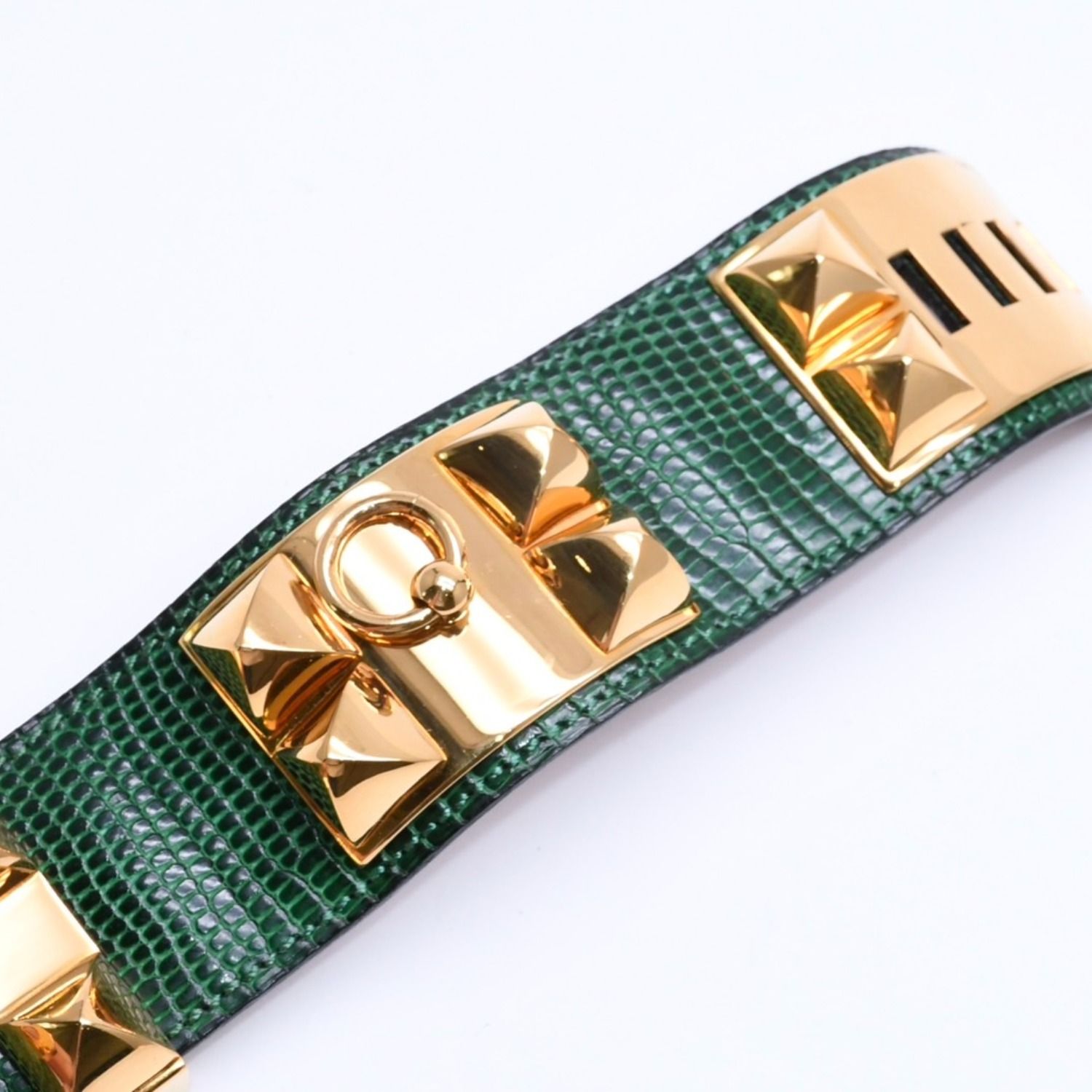 ！極美品！　エルメス　バングル　グリーン　ゴールド　185 極美品 HERMES エルメス リザードレザー コリエドシアンバングル