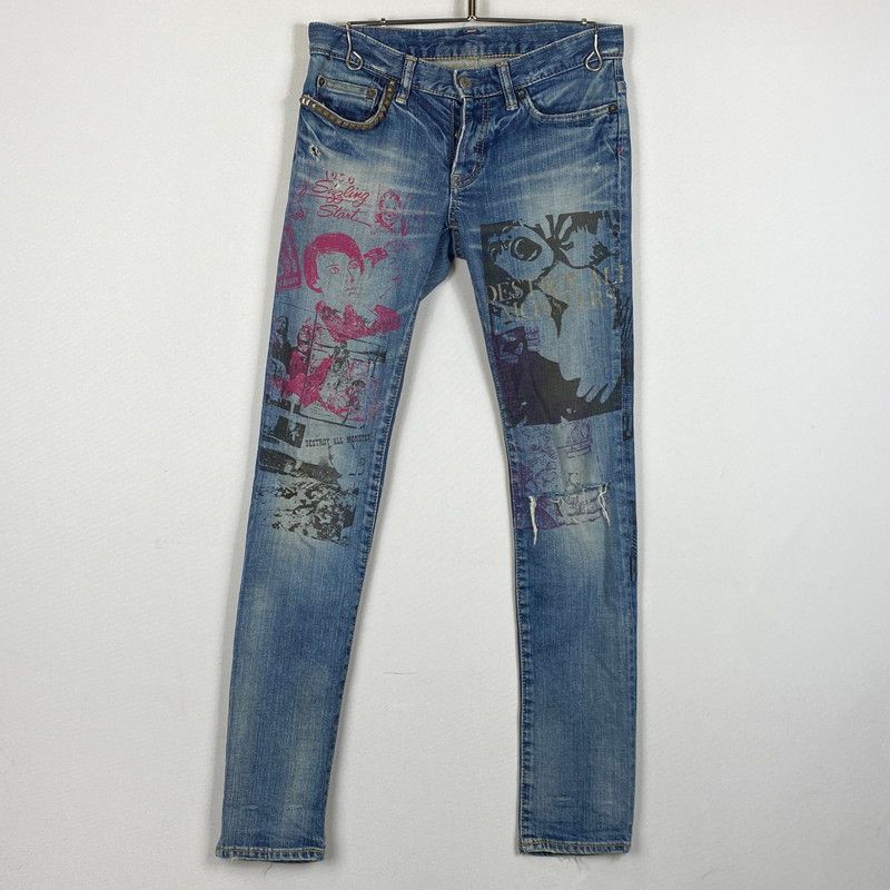 【W32】HYSTERIC GLAMOUR デストロイオールモンスターズ デニム 中古品】 HYSTERIC GLAMOUR ヒステリック グラマー DESTROY ALL