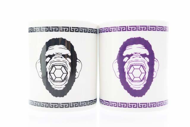 アベイシングエイプ A BATHING APE 幾何学 マグカップ 2つセット パープル ブラック 紫 黒 【ブランド古着ベクトル】【中古】▲■260711