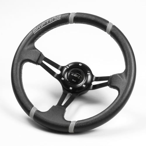 Deporacing デポレーシング ステアリング ハンドル 32Φ ディープコーン 70mm ドリフティング フェイクレザー PVC スポーツステアリング 汎用 (DD32PG)pms