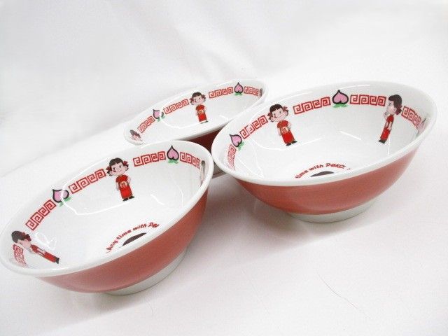 送料無料】☆非売品☆ 不二家 ペコちゃん 中華用 丼ぶり × 3枚セット