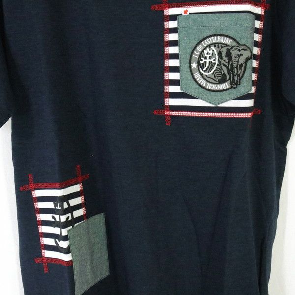 65%OFF 訳あり 新品 カステルバジャック CASTELBAJAC トップス 48 MCS1378 Lサイズ ネイビー メンズ 半袖Tシャツ コットン ポケット付き 日本製