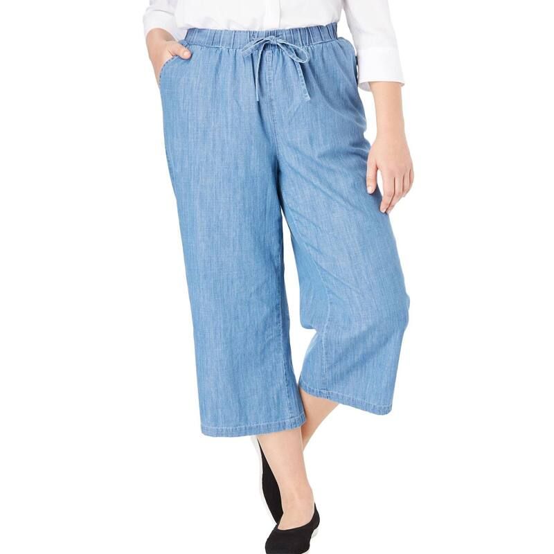 ウーマン ウィズイン レディース ボトムス カジュアルパンツ プラスサイズ デニム キャップ Woman Within Plusize Drawstring Denim Capri Light Was