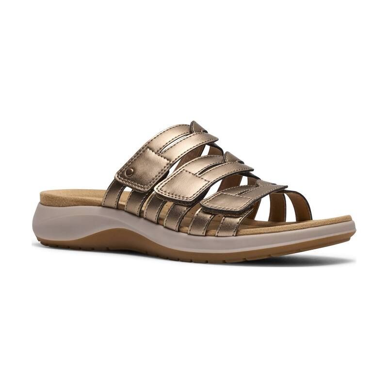 クラークス レディース シューズ サンダル レザー Clarks Maelynn Abby Womens Leather SlipOn Sandals Gold Metallic ゴールド