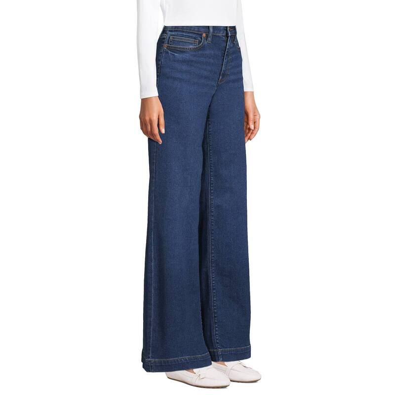 ランズエンド レディース ボトムス デニムパンツ ワイドレッグ ジーンズ Womens Lands End HighRise Wide Leg Jeans Royal Indigo インディゴ