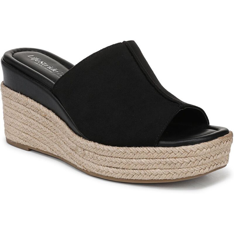 ライフストライド レディース シューズ サンダル LifeStride Haute Womens Wedge SlipOn Espadrille Sandals Black ブラック