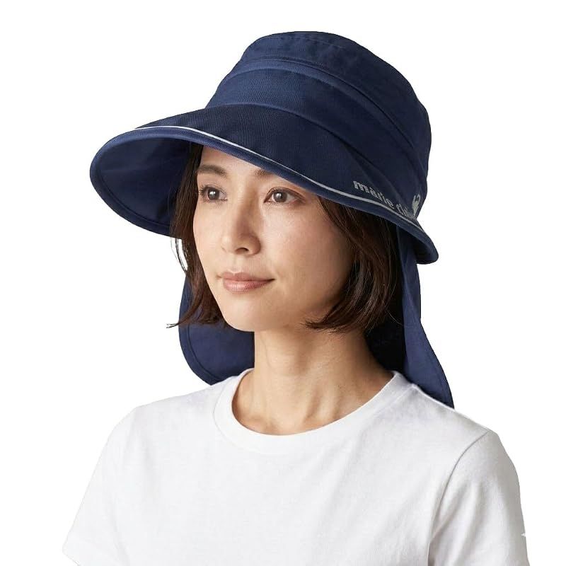 【新品】 Marie claire(マリクレール) キャップ×サンバイザー 2way ネックシェード付き 取り外し可能 ゴルフ 716913 ネイビー Free Size