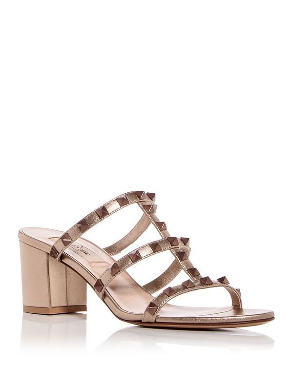 ヴァレンティノ レディース シューズ サンダル ヒール Valentino Garavani Womens Rockstud Block Heel Slide Sandals Skin