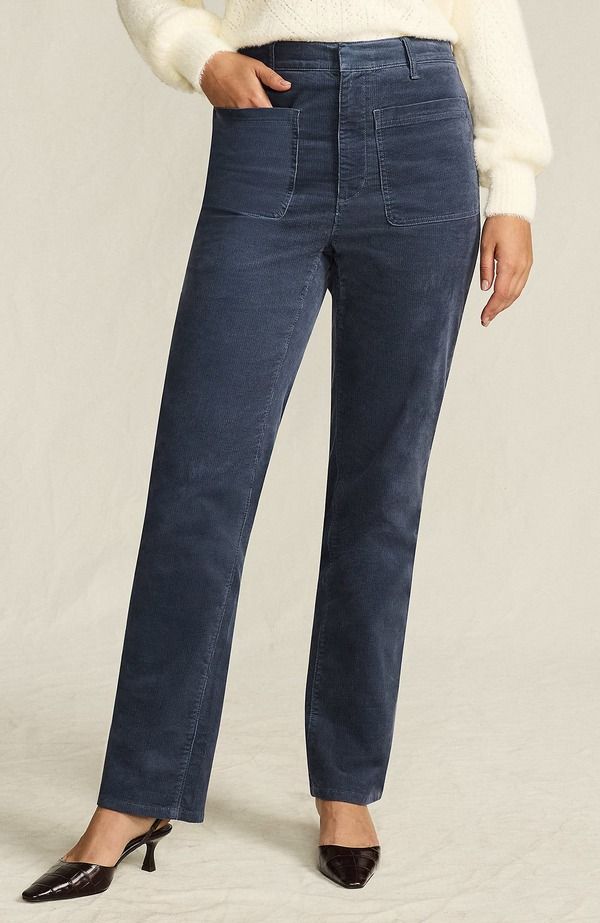 ランズエンド レディース ボトムス レギンストレート コーデュロイ パンツ Lands End Corduroy High Rise Rail Straight Leg Pants Dusty Ind