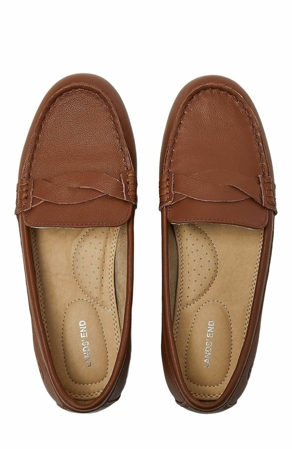 ランズエンド レディース シューズ スリッポン・ローファー レザー Lands End Comfort Leather Slip On Loafer Shoes Cognac