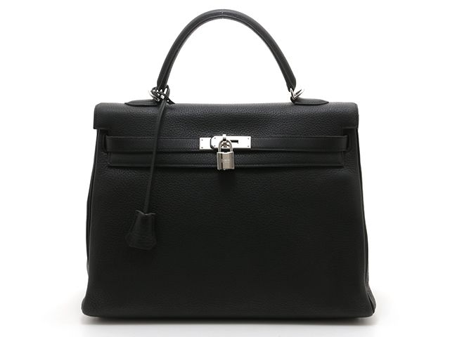 HERMES エルメス ケリー35 内縫い ハンドバッグ トリヨンクレマンス ブラック/SV □K刻印 ユニセックス【中古】【200】