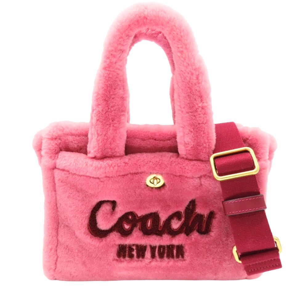 COACH コーチ ロゴ シアリング ファー 2wayバッグ フラワーチャーム付 