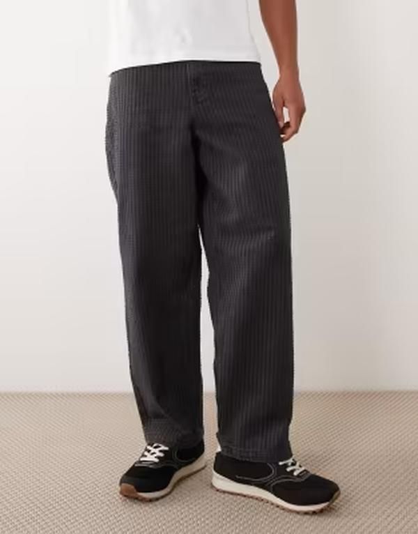エイソス メンズ ボトムス デニムパンツ ジーンズ ASOS DESIGN loose straightextured jeans in washed BLACK ブラック