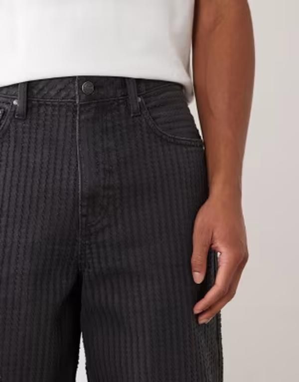 エイソス メンズ ボトムス デニムパンツ ジーンズ ASOS DESIGN loose straightextured jeans in washed BLACK ブラック