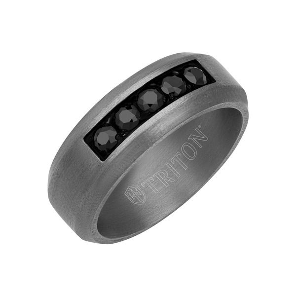 トリトン レディース アクセサリー 指輪 Triton 8MM Tantalum Ring with Channel Set Black Sapphires and Bevel Edge Metall
