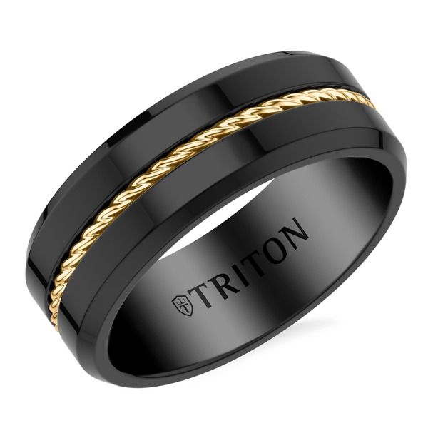 トリトン レディース アクセサリー 指輪 Triton 6MM Black and Yellow Tungsten Carbide Ring Black ブラック