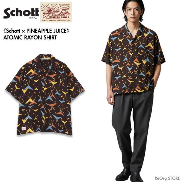 SCHOTT ×PINEAPPLE JUICE 782-6123013 ショット パイナップルジュース ATOMIC RAYON SHIRT アトミック レーヨン シャツ 10BLACK M