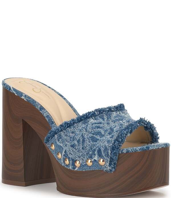 ジェシカシンプソン レディース シューズ サンダル プラットフォーム デニム ヒール Jessica Simpson Cezia Denim Frayed Studdedetail Platform