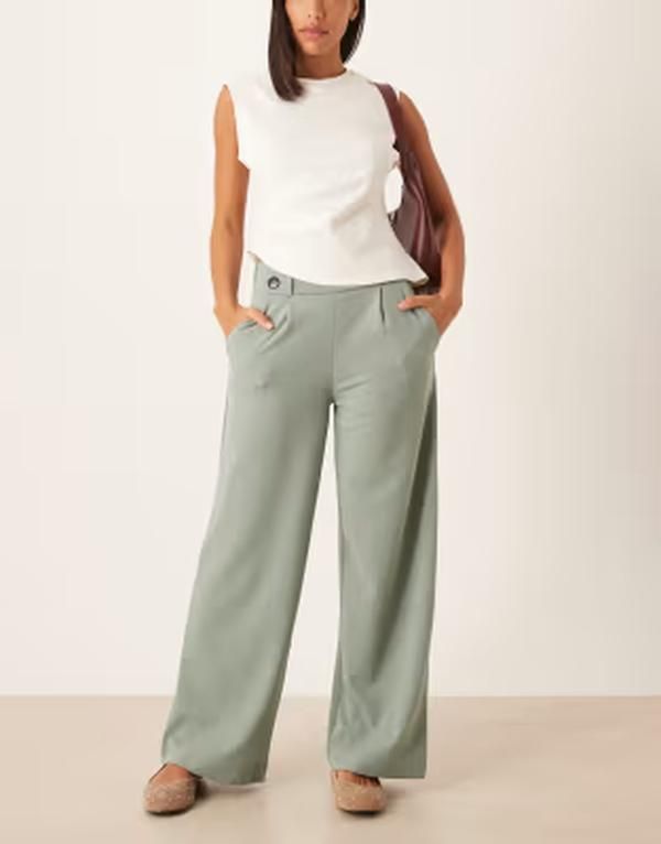 ジェイディーワイ レディース ボトムス カジュアルパンツ JDY high waisted wide fitailored pants in teal Chinois green グリーン