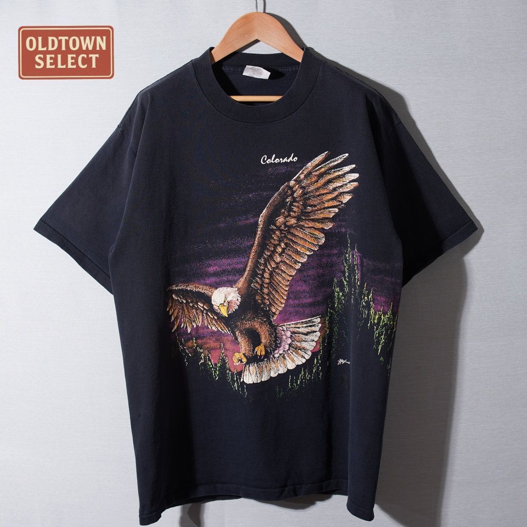 90s USA製 ヴィンテージ イーグル Tシャツ L ブラック アニマル