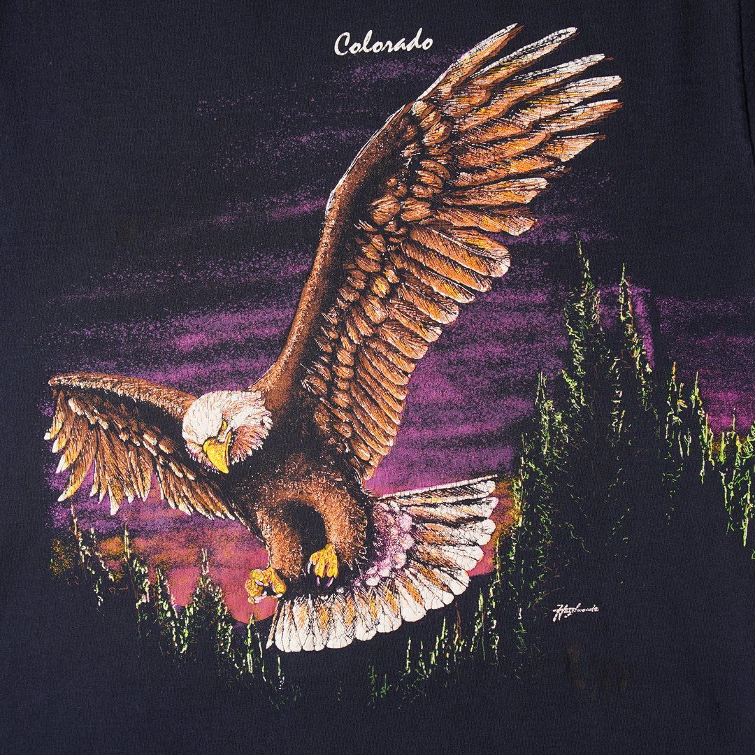 90s USA製 ヴィンテージ イーグル Tシャツ L ブラック アニマル