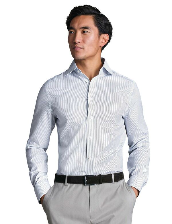 チャールズティリット メンズ トップス シャツ Charles Tyrwhitt NonIron Twill Fine Stripe Shirt Indigo Blue インディゴ