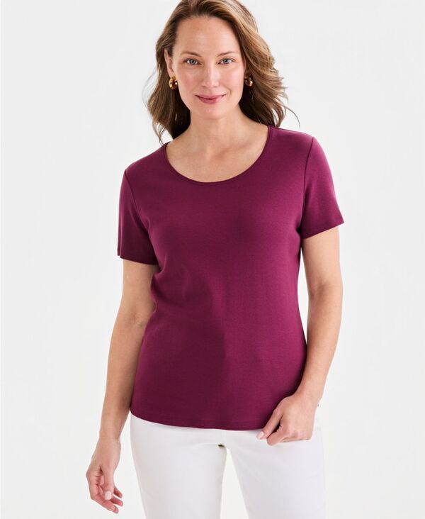 スタイルアンドコー レディース トップス シャツ 半袖 コットン Style Co Womens Cotton ShortSleeve ScoopNeck Top New Brickberry