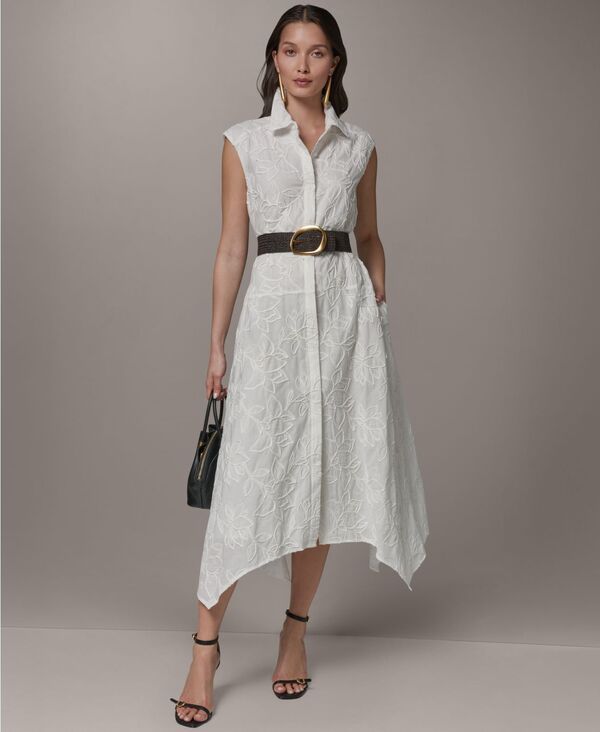 ダナ キャラン ニューヨーク レディース トップス ワンピース ミディ Donna Karanew York Womens Colla red Neck Belted Midi Dress White