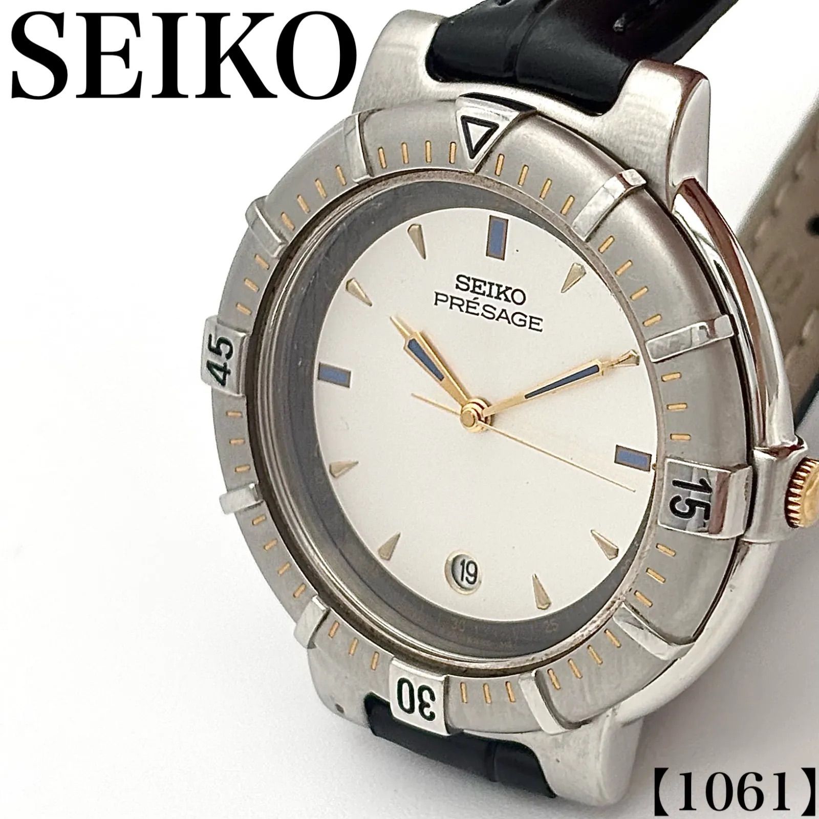 稼働品 Working item セイコー SEIKO 腕時計 メンズ men's クォーツ quartz 5E32-6A10 プレザージュ PRESAGE アナログ デイト コンビカラー ヴィンテージ 3針 白文字盤 1061 7,700円