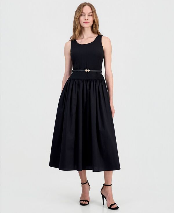 アンクライン レディース トップス ワンピース Anne Klein Womens DroppedWaist ScoopNeck Beltedress Anne Black ブラック 33,020円