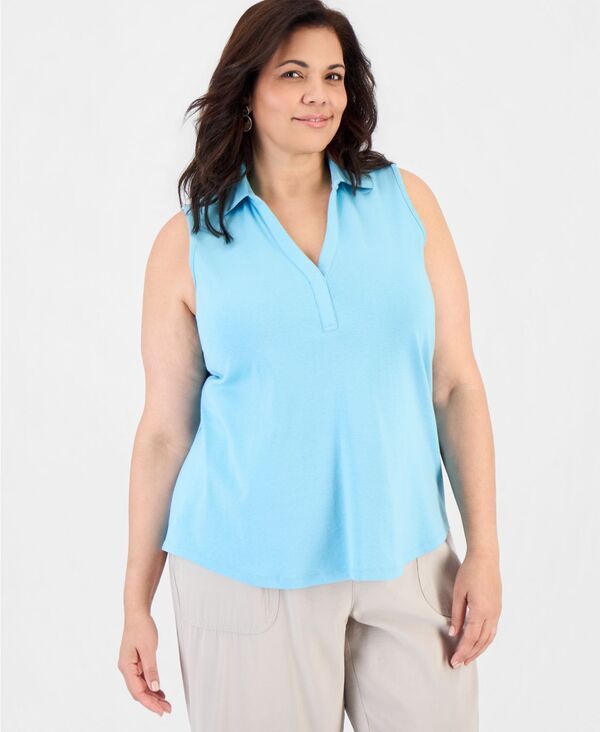 スタイルアンドコー レディース トップス シャツ ノースリーブ コットン Style Co Womens Cotton JohnnyCollar Sleeveless Top Aqua Joy アクア
