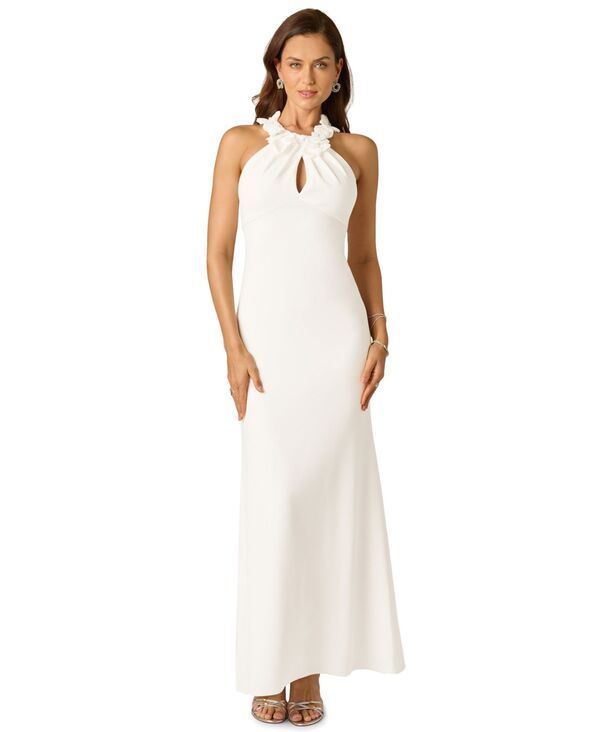 アドリアナ パペル レディース トップス ワンピース クレープ ホルター Adrianna Papell Womens Rosette Halter Crepe Gown Ivory アイボリー