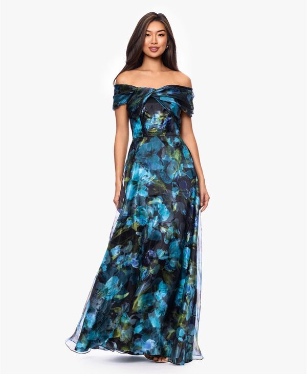 ベッツィアンドアダム レディース トップス ワンピース プリント Betsy Adam Womens OffTheShoulder Printed Ball Gown Black Teal ブラック