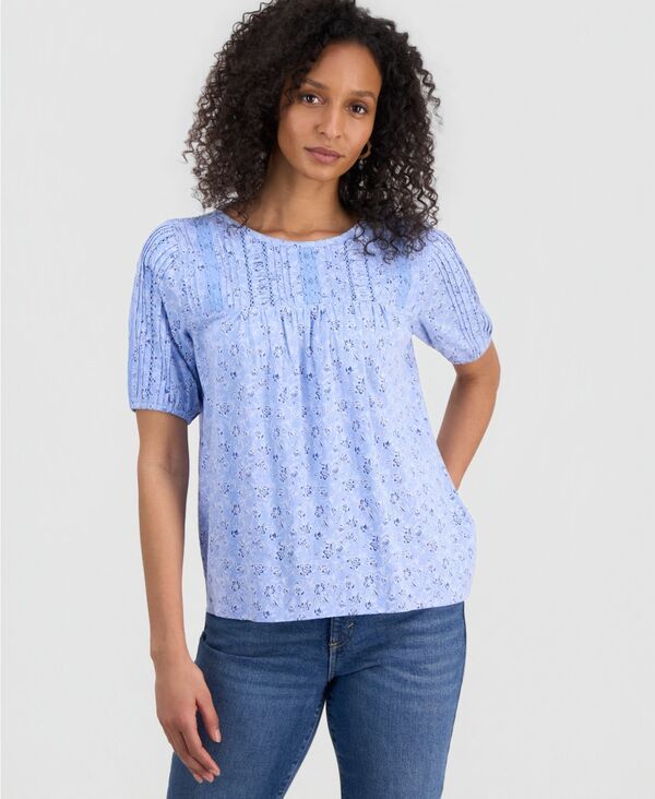 スタイルアンドコー レディース トップス シャツ プリント レース ニット Style Co Womens Printed LaceTrimmed Knitop Rain Song