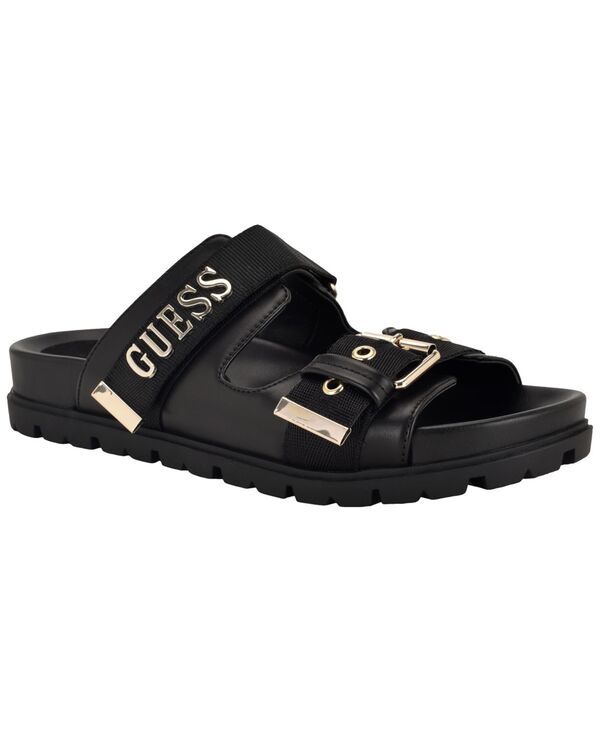 ゲス レディース シューズ スリッポン・ローファー サンダル GUESS Womens Faxona Branded SlipOn Footbed Sandals Black ブラック