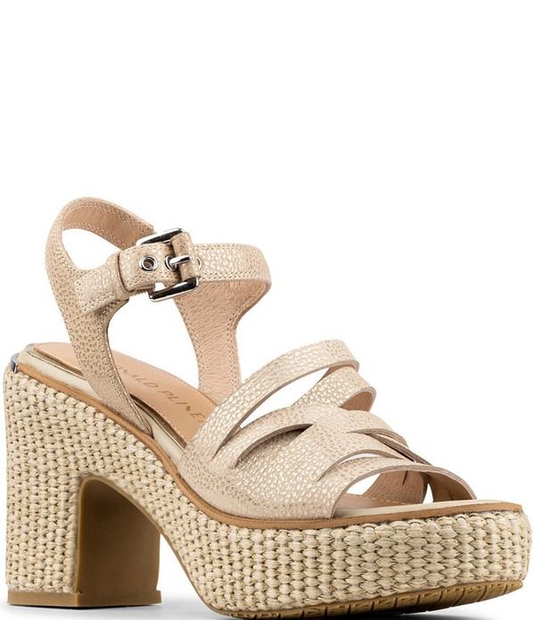 ドナルドプリネール レディース シューズ サンダル プラットフォーム トール レザー ヒール Donald Pliner Tyna Metallic Leather Woven Jute Block