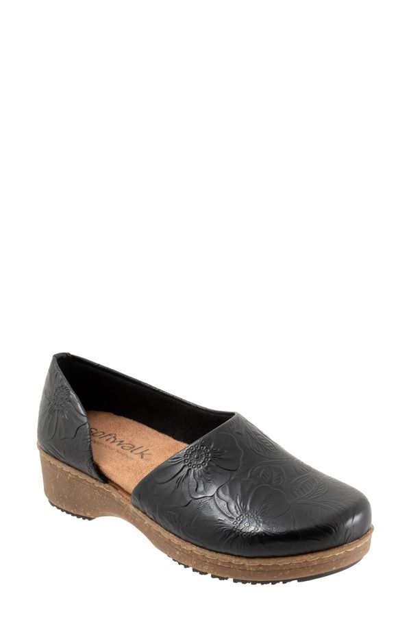 ソフトウォーク レディース シューズ サンダル プラットフォーム SoftWalk Addie Half dOrsay Platform Clog Women BLACK FLORAL ブラック