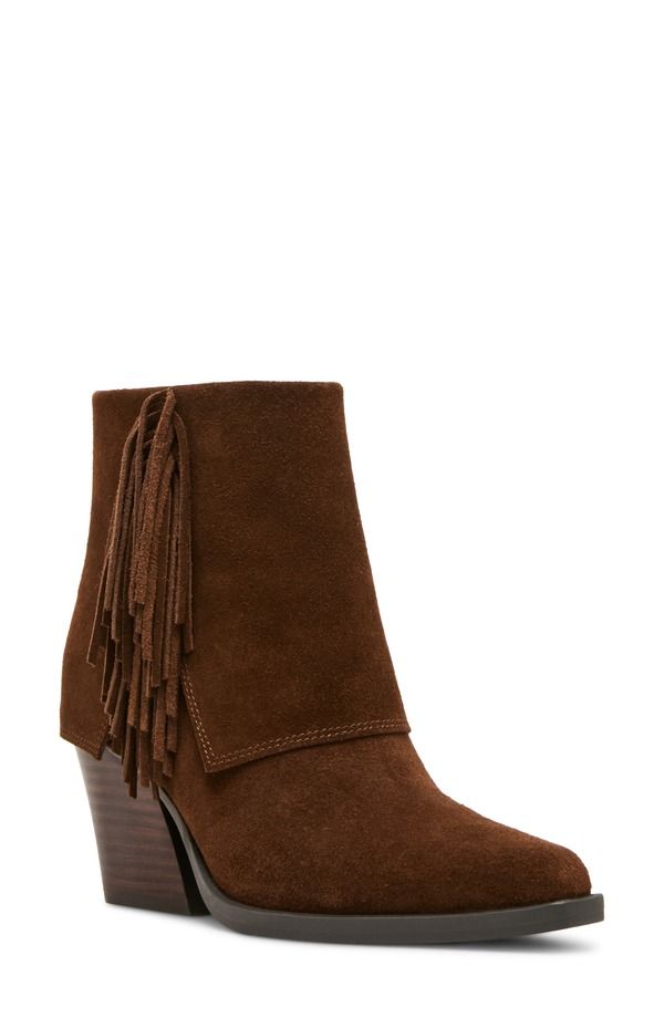 ブロンド レディース シューズ ブーツ・レインブーツ フリンジ ヒール Blondodessa Fringe Block Heel Bootie Women CHOCOLATE SUEDE チョコレー