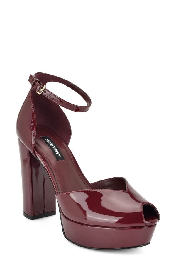 ナインウェスト レディース シューズ ヒール プラットフォーム アンクル Nine West Keela Platform Ankle Strapump Women DARK RED レッド