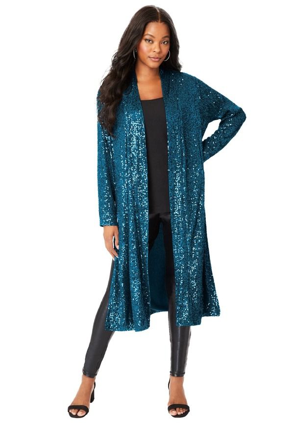 ロアマンズ レディース アウター ジャケット・ブルゾン プラスサイズ スパンコール Roamans Plusize Sequin Duster Plus Regular EXOTIC PEACOCK
