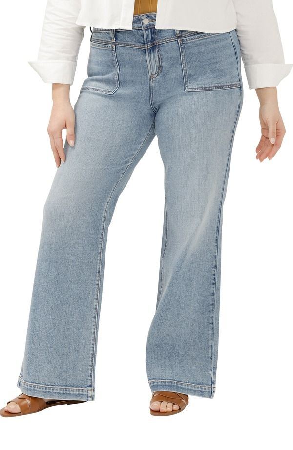 シルバー ジーンズ レディース ボトムス デニムパンツ ワイドレッグ プラスサイズ Silver Jeans Co Avery Curvy Patch Pocket Wide Leg Trouser