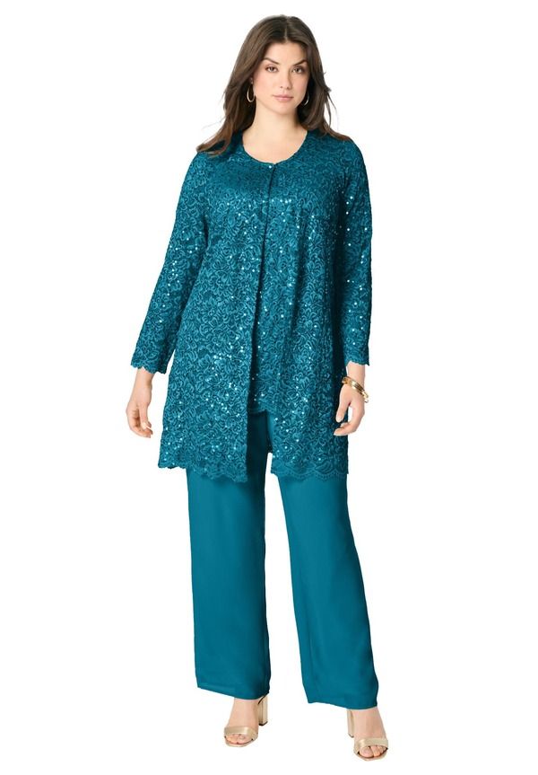 ロアマンズ レディース アウター ジャケット・ブルゾン プラスサイズ スパンコール レース Roamans PlusSize 3 Piece Allover Sequin Lace Jacket An