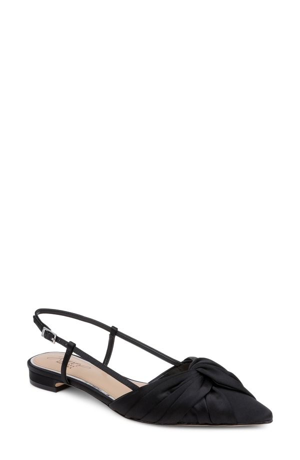 ジュウェルダグレイミシュカ レディース シューズ パンプス Jewel Badgley Mischka Zarah Pointed Toe Slingback Flat Women BLACK SAT