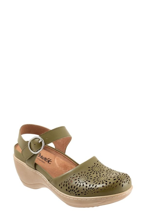ソフトウォーク レディース シューズ サンダル プラットフォーム アンクル SoftWalk Mabelle Perf Ankle Straplatform Wedge Clog Women OLIV