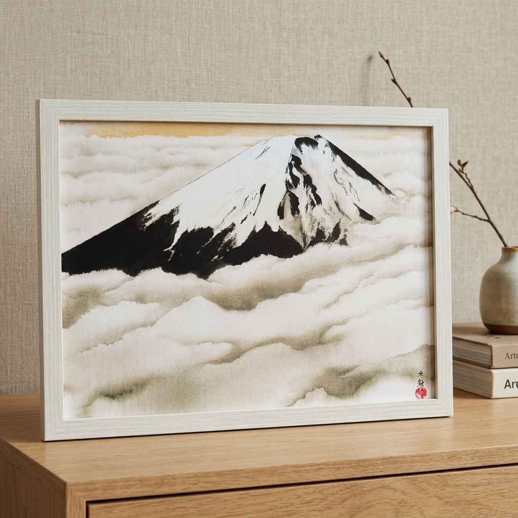 横山大観 富士図 A4 額付き パブリックドメイン複製画 日本画 富士山