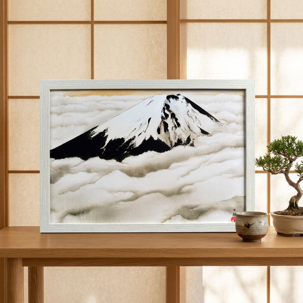 横山大観 富士図 A4 額付き パブリックドメイン複製画 日本画 富士山