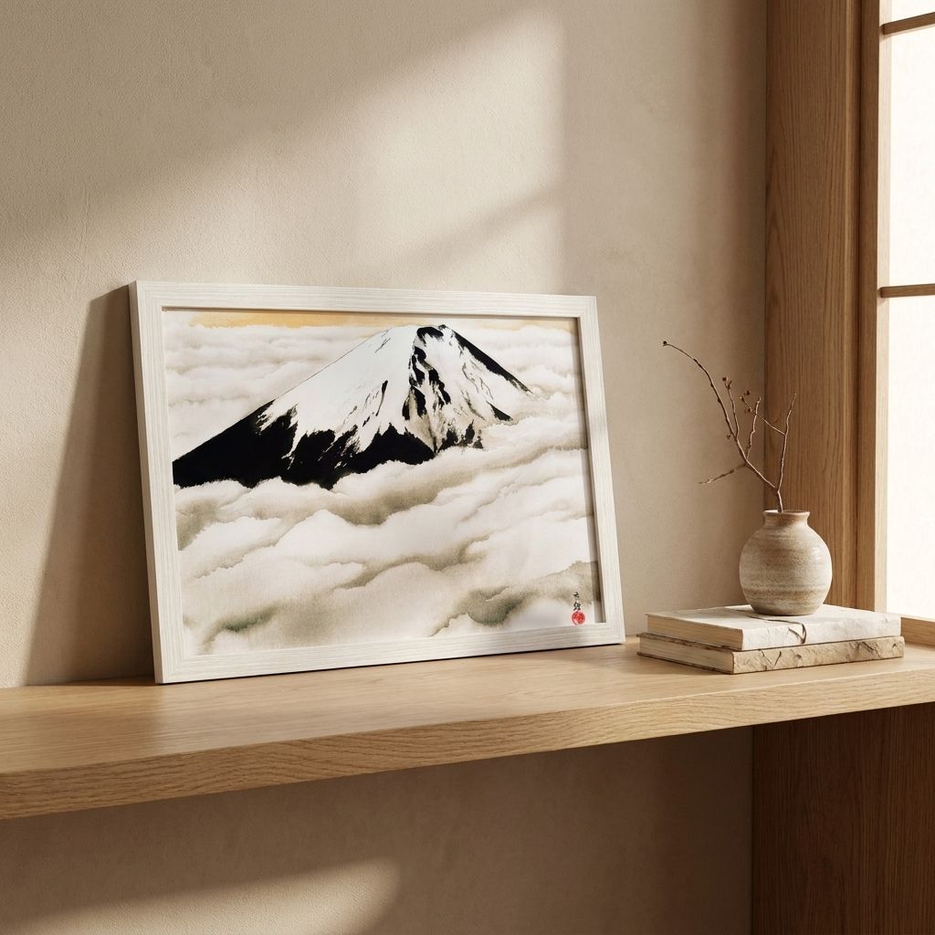 横山大観 富士図 A4 額付き パブリックドメイン複製画 日本画 富士山