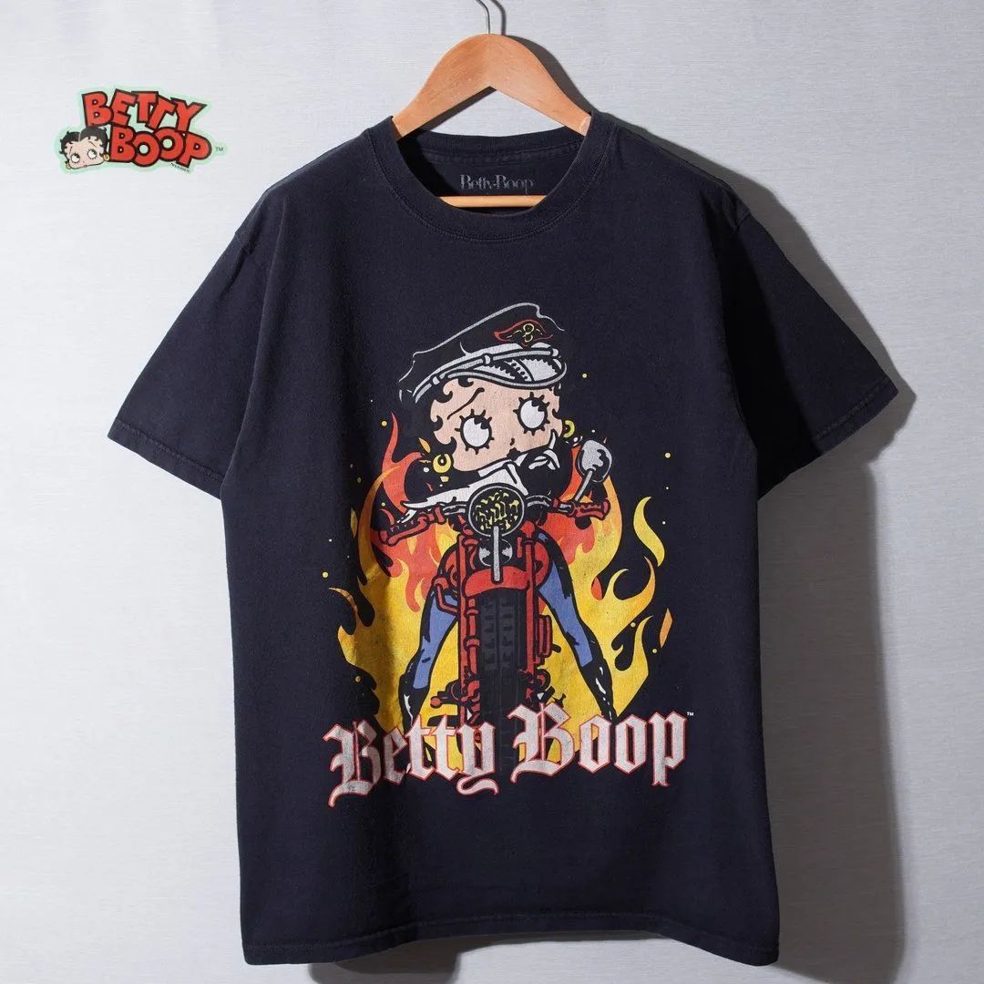 BQZY キャラ Tシャツ ビンテージ 古着 90s ベティ ブープ レオパード ベティ ブープ Betty Boop Tシャツ M ブラック ベティちゃん キャラ