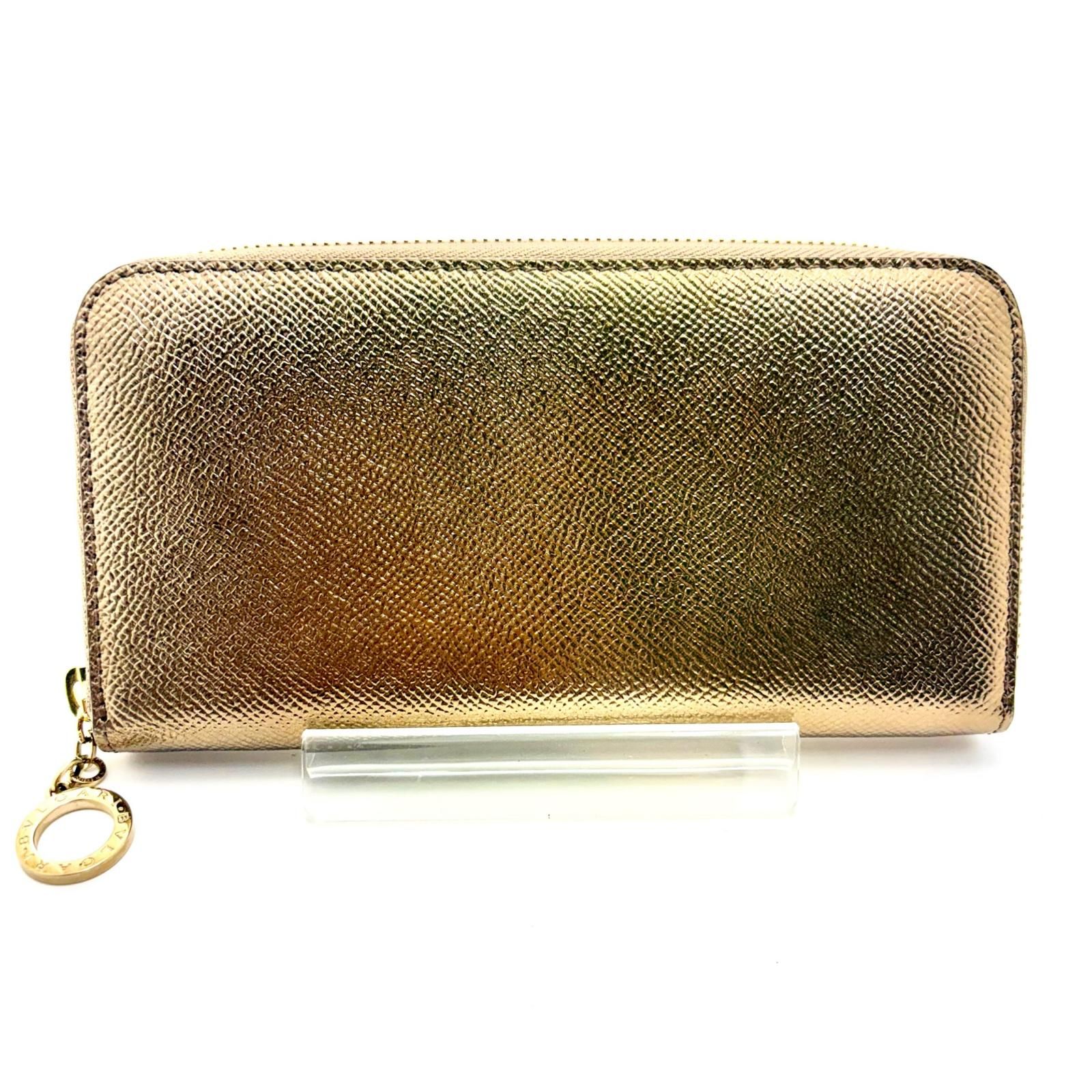 BVLGARI 長財布 レザー ゴールド系 BVLGARI ブルガリ ラウンド長財布 ゴールド レザー 長財布 レザー